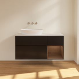 Тумба под раковину Villeroy & Boch Finion 120х50,1 см с подсветкой МДФ черный матовый лак/стекло белое матовое FA51GNPD