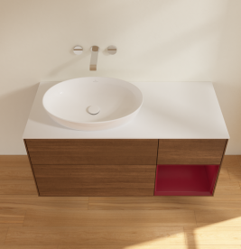 Тумба под раковину Villeroy & Boch Finion 120х50,1 см с подсветкой МДФ шпон грецкого ореха/стекло белое матовое FA51HBGN