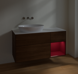 Тумба под раковину Villeroy & Boch Finion 120х50,1 см с подсветкой МДФ шпон грецкого ореха/стекло белое матовое FA51HBGN