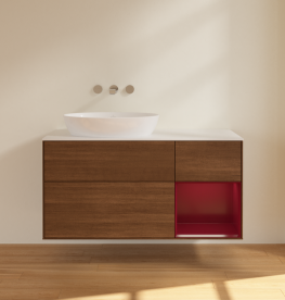 Тумба под раковину Villeroy & Boch Finion 120х50,1 см с подсветкой МДФ шпон грецкого ореха/стекло белое матовое FA51HBGN