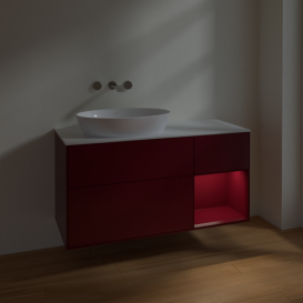 Тумба под раковину Villeroy & Boch Finion 120х50,1 см с подсветкой МДФ пион матовый лак/стекло белое матовое FA51HBHB