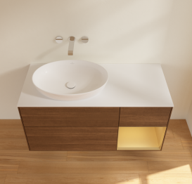 Тумба под раковину Villeroy & Boch Finion 120х50,1 см с подсветкой МДФ шпон грецкого ореха/стекло белое матовое FA51HFGN