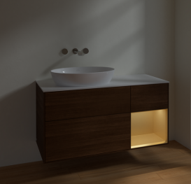 Тумба под раковину Villeroy & Boch Finion 120х50,1 см с подсветкой МДФ шпон грецкого ореха/стекло белое матовое FA51HFGN