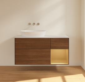 Тумба под раковину Villeroy & Boch Finion 120х50,1 см с подсветкой МДФ шпон грецкого ореха/стекло белое матовое FA51HFGN