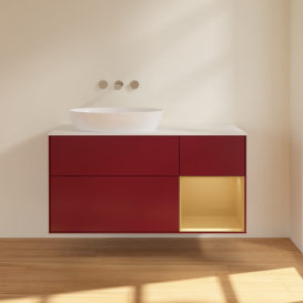 Тумба под раковину Villeroy & Boch Finion 120х50,1 см с подсветкой МДФ пион матовый лак/стекло белое матовое FA51HFHB