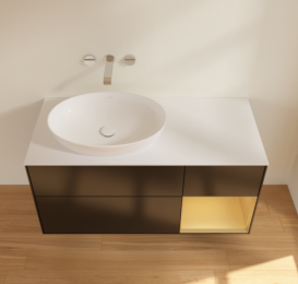 Тумба под раковину Villeroy & Boch Finion 120х50,1 см с подсветкой МДФ черный матовый лак/стекло белое матовое FA51HFPD