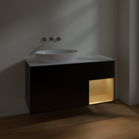 Тумба под раковину Villeroy & Boch Finion 120х50,1 см с подсветкой МДФ черный матовый лак/стекло белое матовое FA51HFPD