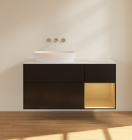 Тумба под раковину Villeroy & Boch Finion 120х50,1 см с подсветкой МДФ черный матовый лак/стекло белое матовое FA51HFPD