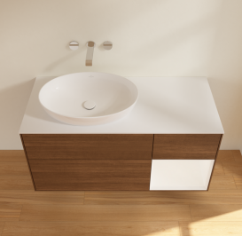 Тумба под раковину Villeroy & Boch Finion 120х50,1 см с подсветкой МДФ шпон грецкого ореха/стекло белое матовое FA51MTGN