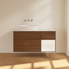 Тумба под раковину Villeroy & Boch Finion 120х50,1 см с подсветкой МДФ шпон грецкого ореха/стекло белое матовое FA51MTGN