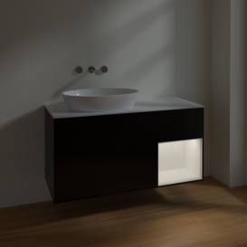 Тумба под раковину Villeroy & Boch Finion 120х50,1 см с подсветкой МДФ черный матовый лак/стекло белое матовое FA51MTPD