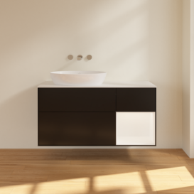 Тумба под раковину Villeroy & Boch Finion 120х50,1 см с подсветкой МДФ черный матовый лак/стекло белое матовое FA51MTPD