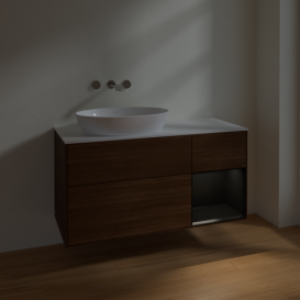 Тумба под раковину Villeroy & Boch Finion 120х50,1 см с подсветкой МДФ шпон грецкого ореха/стекло белое матовое FA51PDGN