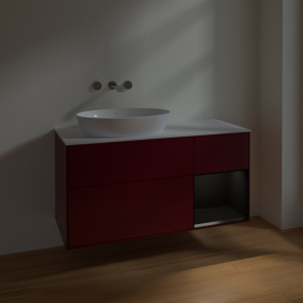 Тумба под раковину Villeroy & Boch Finion 120х50,1 см с подсветкой МДФ пион матовый лак/стекло белое матовое FA51PDHB