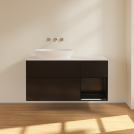 Тумба под раковину Villeroy & Boch Finion 120х50,1 см с подсветкой МДФ черный матовый лак/стекло белое матовое FA51PDPD