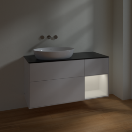 Тумба под раковину Villeroy & Boch Finion 120х50,1 см с подсветкой МДФ глянцевый белый лак/стекло черное матовое FA52GFGF