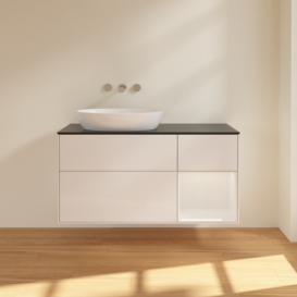 Тумба под раковину Villeroy & Boch Finion 120х50,1 см с подсветкой МДФ глянцевый белый лак/стекло черное матовое FA52GFGF