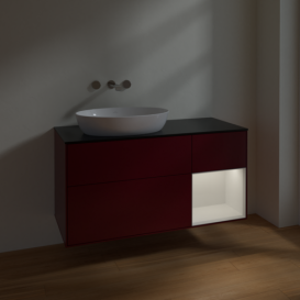 Тумба под раковину Villeroy & Boch Finion 120х50,1 см с подсветкой МДФ пион матовый лак/стекло черное матовое FA52GFHB