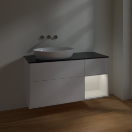 Тумба под раковину Villeroy & Boch Finion 120х50,1 см с подсветкой МДФ белый матовый лак/стекло черное матовое FA52GFMT