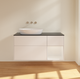 Тумба под раковину Villeroy & Boch Finion 120х50,1 см с подсветкой МДФ белый матовый лак/стекло черное матовое FA52GFMT