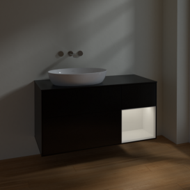 Тумба под раковину Villeroy & Boch Finion 120х50,1 см с подсветкой МДФ черный матовый лак/стекло черное матовое FA52GFPD