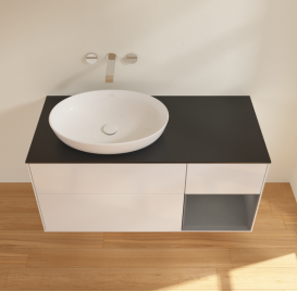 Тумба под раковину Villeroy & Boch Finion 120х50,1 см с подсветкой МДФ глянцевый белый лак/стекло черное матовое FA52GKGF