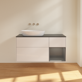 Тумба под раковину Villeroy & Boch Finion 120х50,1 см с подсветкой МДФ глянцевый белый лак/стекло черное матовое FA52GKGF