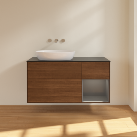 Тумба под раковину Villeroy & Boch Finion 120х50,1 см с подсветкой МДФ шпон грецкого ореха/стекло черное матовое FA52GKGN