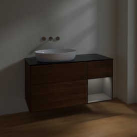 Тумба под раковину Villeroy & Boch Finion 120х50,1 см с подсветкой МДФ шпон грецкого ореха/стекло черное матовое FA52GKGN