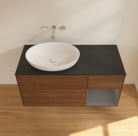 Тумба под раковину Villeroy & Boch Finion 120х50,1 см с подсветкой МДФ шпон грецкого ореха/стекло черное матовое FA52GKGN