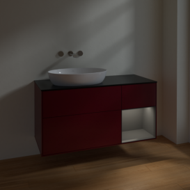 Тумба под раковину Villeroy & Boch Finion 120х50,1 см с подсветкой МДФ пион матовый лак/стекло черное матовое FA52GKHB