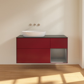 Тумба под раковину Villeroy & Boch Finion 120х50,1 см с подсветкой МДФ пион матовый лак/стекло черное матовое FA52GKHB