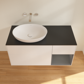 Тумба под раковину Villeroy & Boch Finion 120х50,1 см с подсветкой МДФ белый матовый лак/стекло черное матовое FA52GKMT