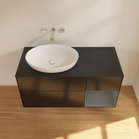 Тумба під раковину Villeroy & Boch Finion 120х50,1 см з підсвічуванням МДФ чорний матовий лак/скло чорне матове FA52GKPD