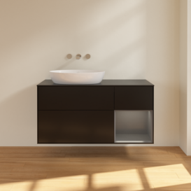 Тумба під раковину Villeroy & Boch Finion 120х50,1 см з підсвічуванням МДФ чорний матовий лак/скло чорне матове FA52GKPD