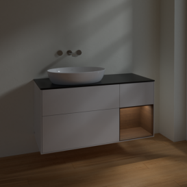 Тумба под раковину Villeroy & Boch Finion 120х50,1 см с подсветкой МДФ глянцевый белый лак/стекло черное матовое FA52GNGF