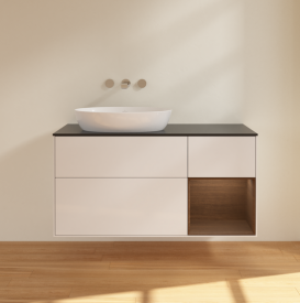 Тумба під раковину Villeroy & Boch Finion 120х50,1 см з підсвіткою МДФ білий глянцевий лак/скло чорне матове FA52GNGF