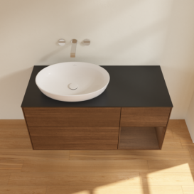 Тумба под раковину Villeroy & Boch Finion 120х50,1 см с подсветкой МДФ шпон грецкого ореха/стекло черное матовое FA52GNGN