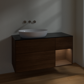 Тумба под раковину Villeroy & Boch Finion 120х50,1 см с подсветкой МДФ шпон грецкого ореха/стекло черное матовое FA52GNGN