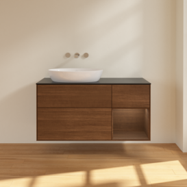 Тумба под раковину Villeroy & Boch Finion 120х50,1 см с подсветкой МДФ шпон грецкого ореха/стекло черное матовое FA52GNGN