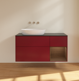 Тумба под раковину Villeroy & Boch Finion 120х50,1 см с подсветкой МДФ пион матовый лак/стекло черное матовое FA52GNHB