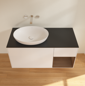 Тумба под раковину Villeroy & Boch Finion 120х50,1 см с подсветкой МДФ белый матовый лак/стекло черное матовое FA52GNMT