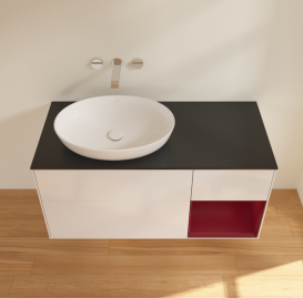 Тумба под раковину Villeroy & Boch Finion 120х50,1 см с подсветкой МДФ глянцевый белый лак/стекло черное матовое FA52HBGF