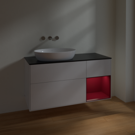 Тумба под раковину Villeroy & Boch Finion 120х50,1 см с подсветкой МДФ глянцевый белый лак/стекло черное матовое FA52HBGF