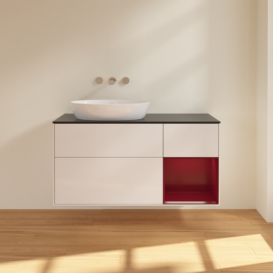 Тумба под раковину Villeroy & Boch Finion 120х50,1 см с подсветкой МДФ глянцевый белый лак/стекло черное матовое FA52HBGF