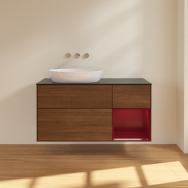 Тумба под раковину Villeroy & Boch Finion 120х50,1 см с подсветкой МДФ шпон грецкого ореха/стекло черное матовое FA52HBGN