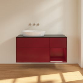 Тумба под раковину Villeroy & Boch Finion 120х50,1 см с подсветкой МДФ пион матовый лак/стекло черное матовое FA52HBHB