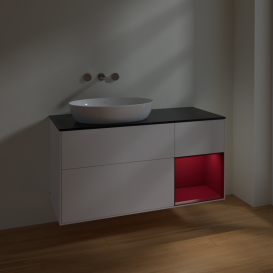 Тумба под раковину Villeroy & Boch Finion 120х50,1 см с подсветкой МДФ белый матовый лак/стекло черное матовое FA52HBMT