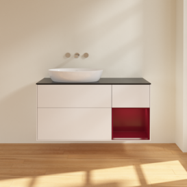 Тумба под раковину Villeroy & Boch Finion 120х50,1 см с подсветкой МДФ белый матовый лак/стекло черное матовое FA52HBMT