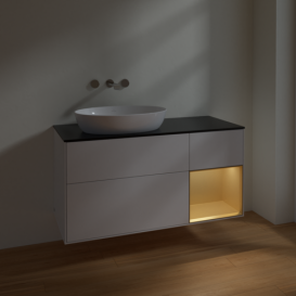 Тумба под раковину Villeroy & Boch Finion 120х50,1 см с подсветкой МДФ глянцевый белый лак/стекло черное матовое FA52HFGF